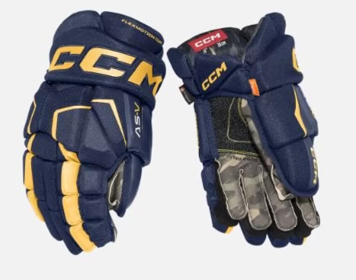 CCM Gloves Tacks As-V Sr Navy/Sunflower- Hockey Gloves Ccm